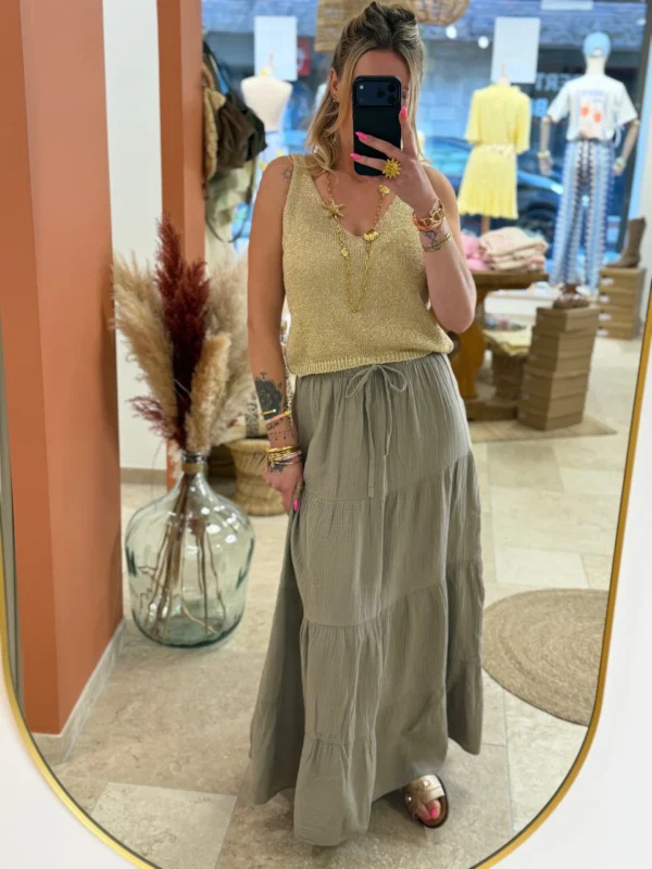 Jupe longue coton grande taille taupe gaze | Dream By C