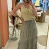 Jupe longue coton grande taille taupe gaze | Dream By C