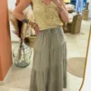 Jupe longue coton grande taille taupe gaze | Dream By C