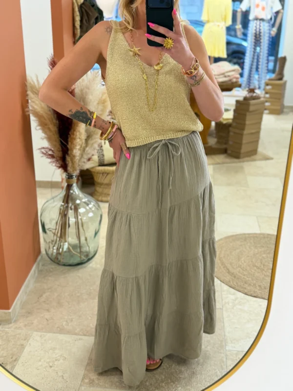 Jupe longue coton grande taille taupe gaze | Dream By C
