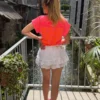 Jupe short femme coton gaze volants broderies | Dream By C