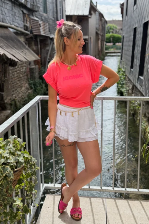 Jupe short femme coton gaze volants broderies | Dream By C