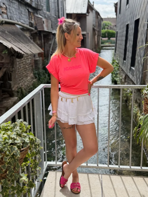 Jupe short femme coton gaze volants broderies | Dream By C