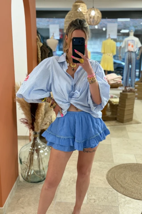 jupe-short-femme-coton-gaze-volants-broderies Jupe short femme coton gaze volants broderies | Dream By C