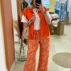 Pantalon large femme imprimé orange cachemire | Dream By C