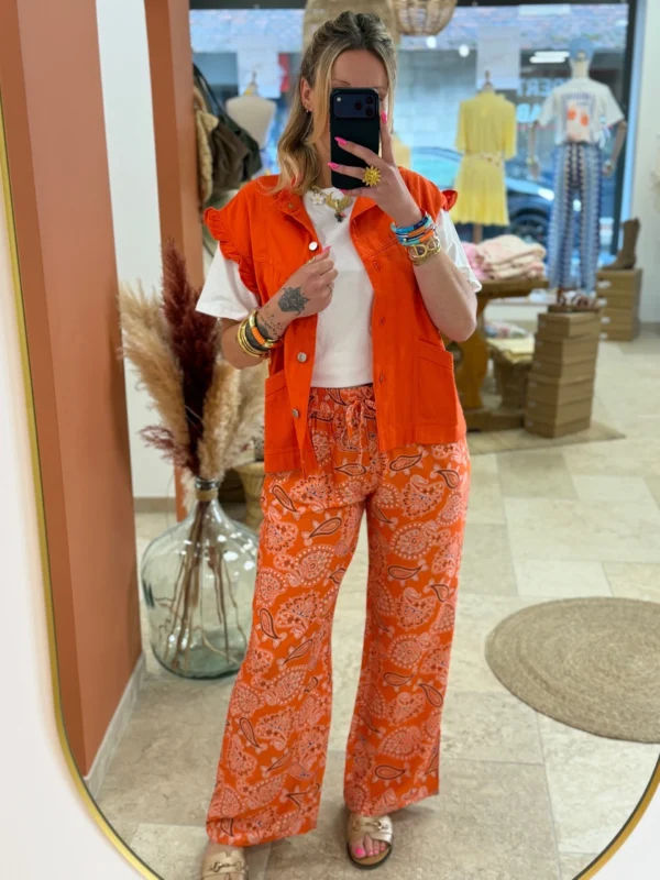 Pantalon large femme imprimé orange cachemire | Dream By C