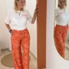 Pantalon large femme imprimé orange cachemire | Dream By C