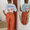 Pantalon large femme imprimé orange cachemire | Dream By C