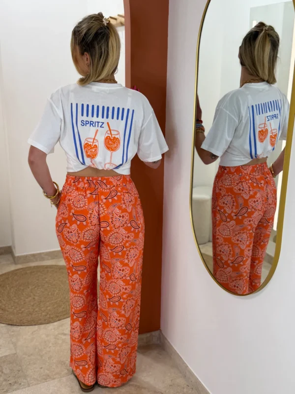 Pantalon large femme imprimé orange cachemire | Dream By C