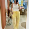 Pantalon résille femme tendance jaune blanc | Dream By C