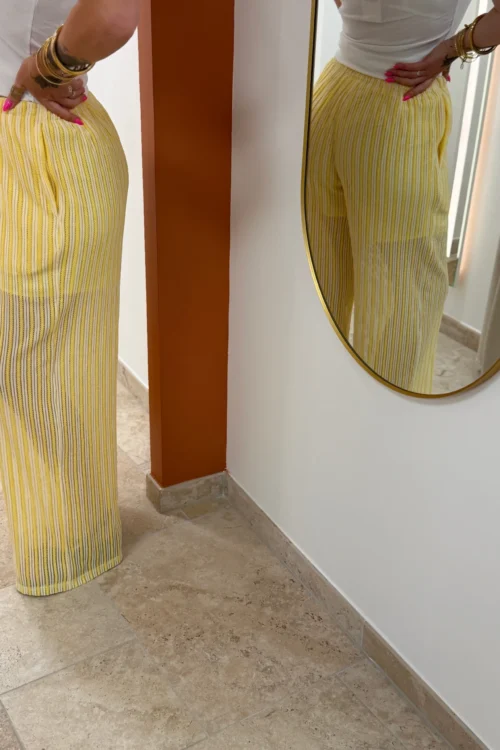 Pantalon résille femme tendance jaune blanc | Dream By C