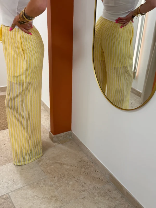 Pantalon résille femme tendance jaune blanc | Dream By C