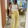 Pantalon résille femme tendance jaune blanc | Dream By C
