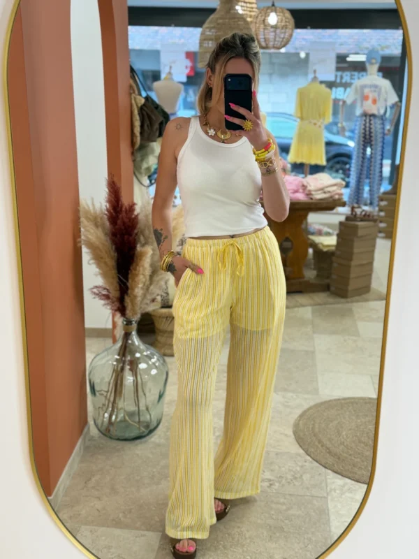 Pantalon résille femme tendance jaune blanc | Dream By C