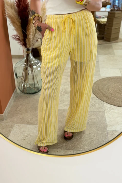 pantalon-resille-femme-jaune-tendance-dream Pantalon résille femme tendance jaune blanc | Dream By C