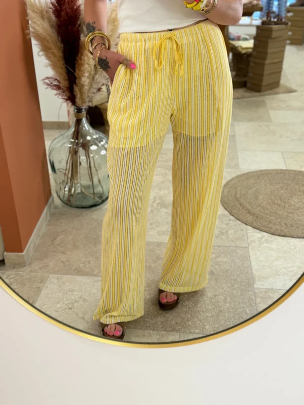 Pantalon résille femme tendance jaune blanc | Dream By C
