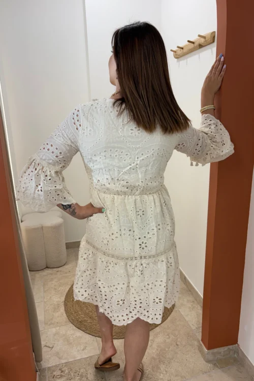 Robe broderie anglaise femme été écrue cordon doré | Dream By C