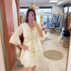 Robe broderie anglaise femme été écrue cordon doré | Dream By C