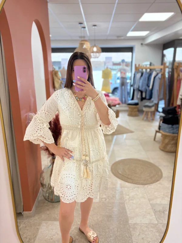 Robe broderie anglaise femme été écrue cordon doré | Dream By C