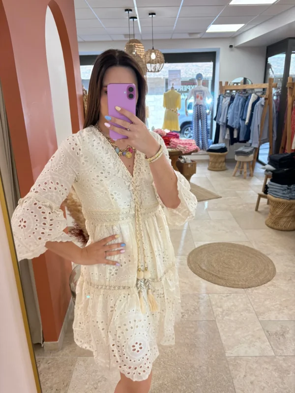 Robe broderie anglaise femme été écrue cordon doré | Dream By C