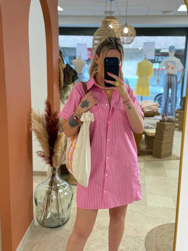 Robe chemise courte femme été rayures rose bleu | Dream By C