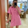 Robe chemise courte femme été rayures rose bleu | Dream By C