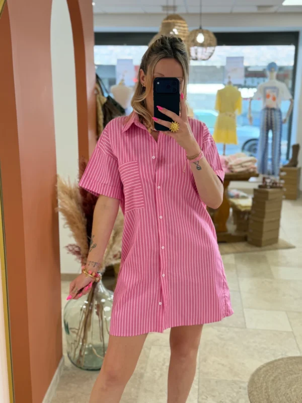 Robe chemise courte femme été rayures rose bleu | Dream By C