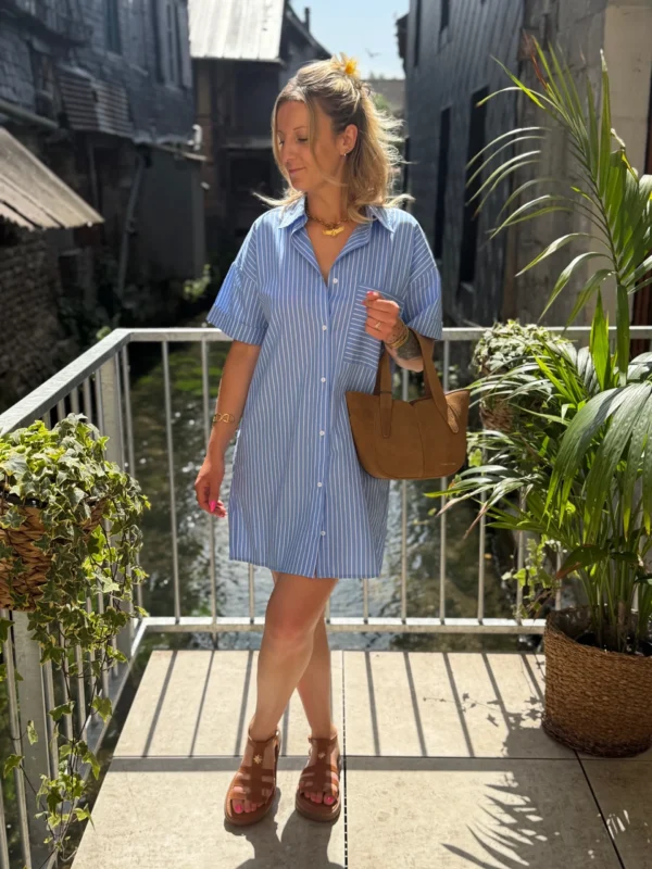 Robe chemise courte femme été rayures rose bleu | Dream By C