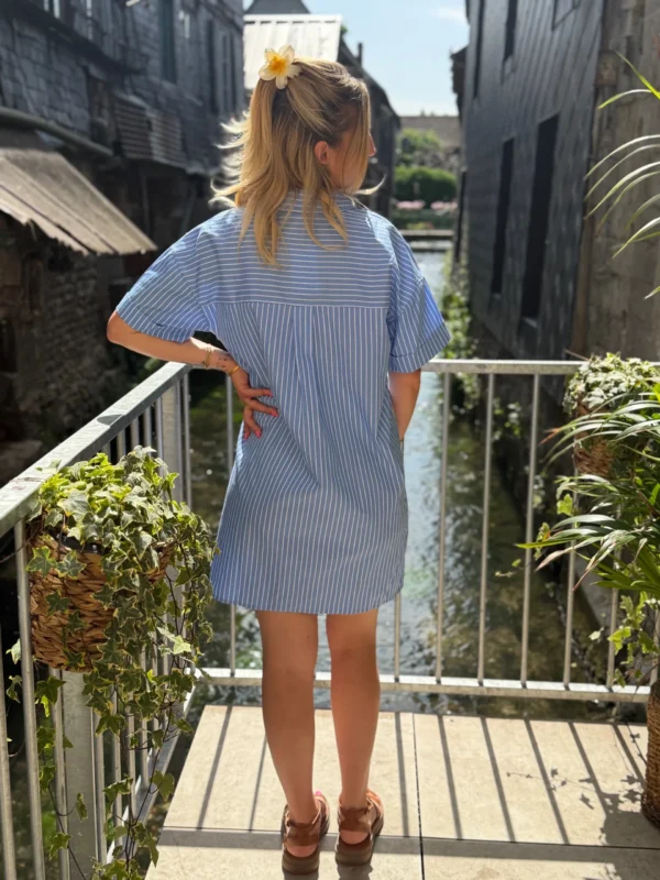 Robe chemise courte femme été rayures rose bleu | Dream By C
