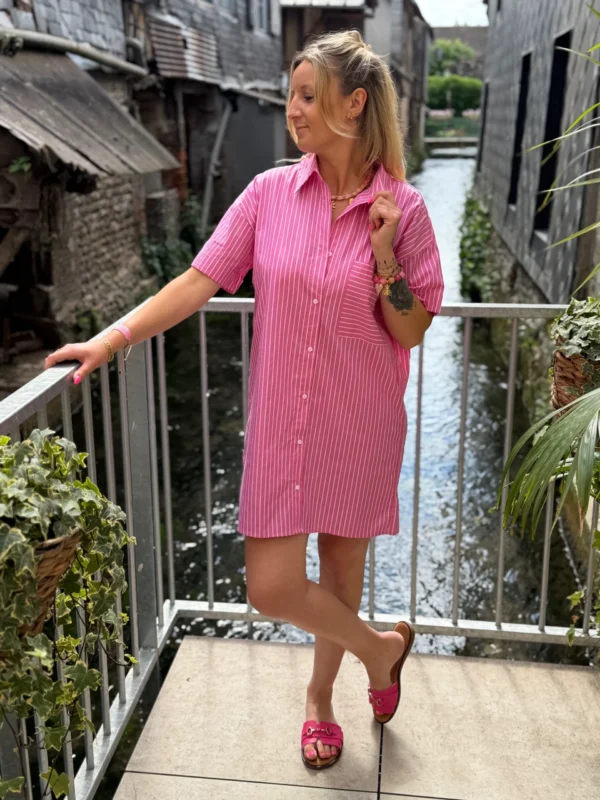 Robe chemise courte femme été rayures rose bleu | Dream By C