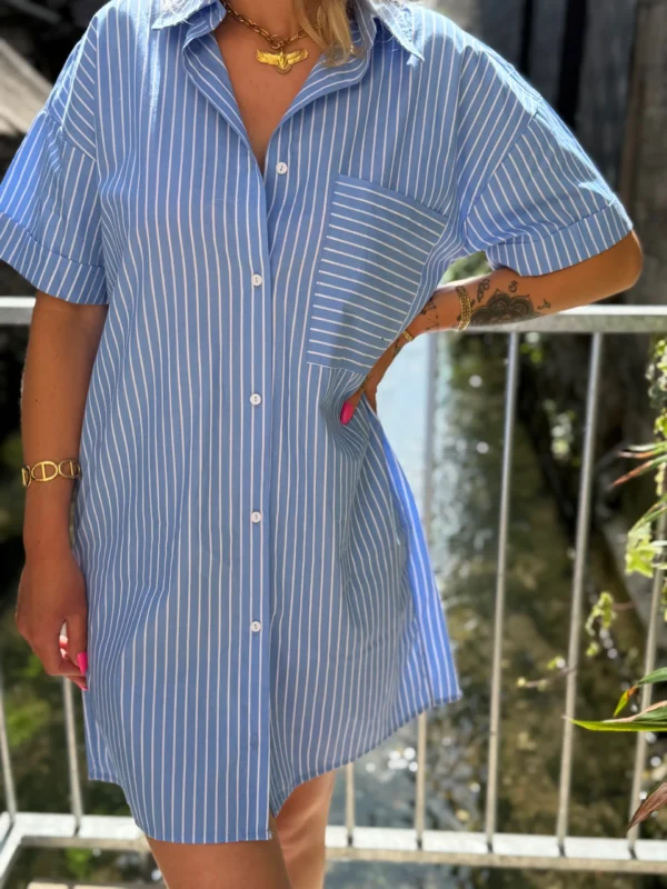 Robe chemise courte femme été rayures rose bleu | Dream By C