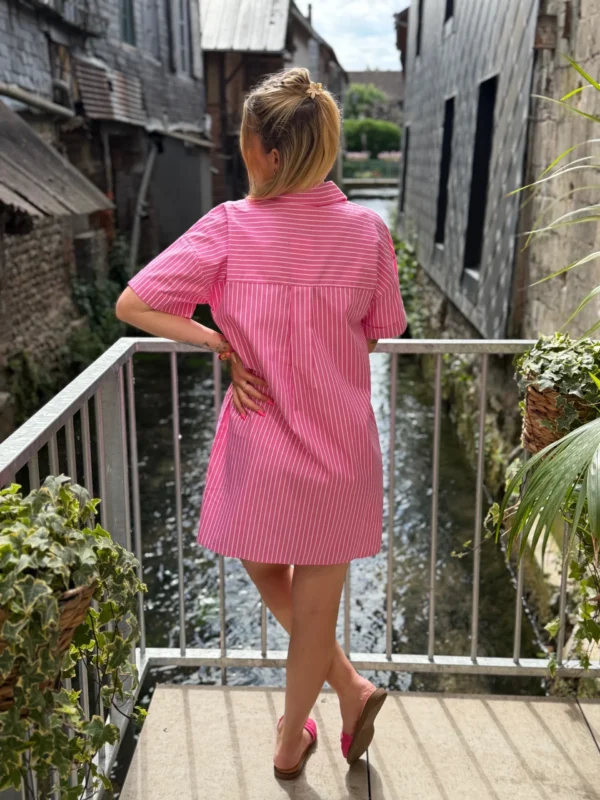 Robe chemise courte femme été rayures rose bleu | Dream By C