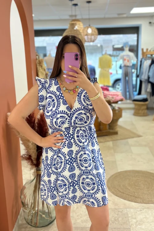 Robe courte cache cœur femme été motifs grèce | Dream By C
