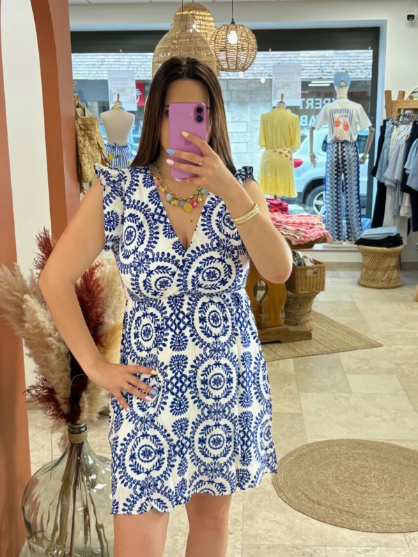 Robe courte cache cœur femme été motifs grèce | Dream By C