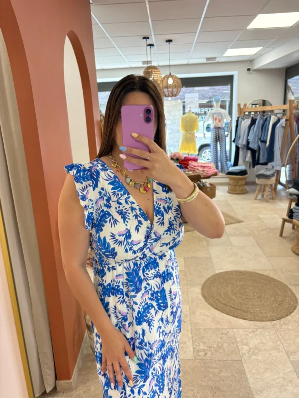 Robe longue blanche motifs femme été feuillages | Dream By C