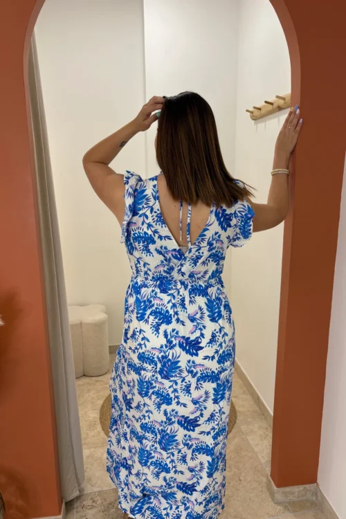 Robe longue blanche motifs femme été feuillages | Dream By C