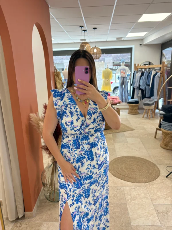 Robe longue blanche motifs femme été feuillages | Dream By C