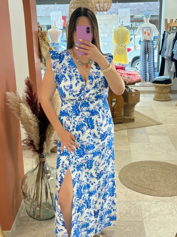 Robe longue blanche motifs femme été feuillages | Dream By C