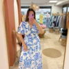 robe-longue-blanche-fleurie-bleue-grande-taille-bandeau-dream Robe longue blanche fleurie grande taille bleue | Dream By C