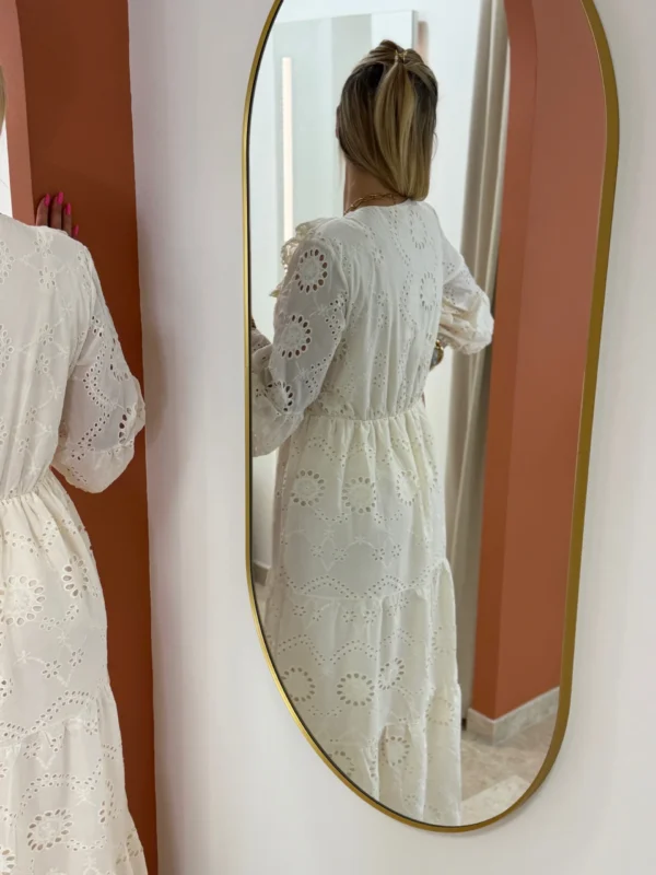 Robe longue bohème femme coton broderie beige | Dream By C