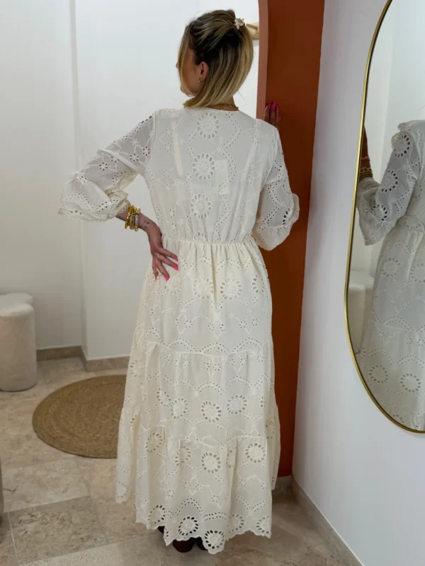 Robe longue bohème femme coton broderie beige | Dream By C
