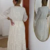Robe longue bohème femme coton broderie beige | Dream By C