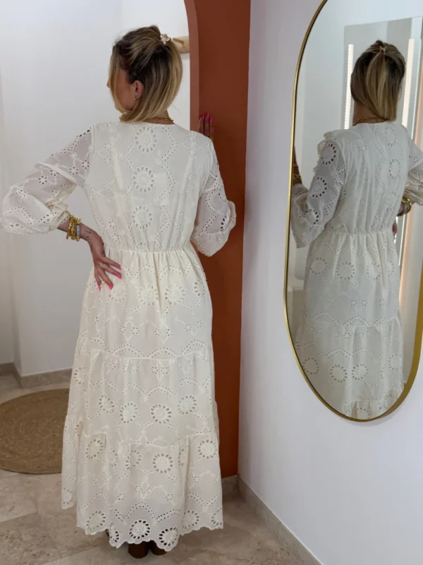 Robe longue bohème femme coton broderie beige | Dream By C