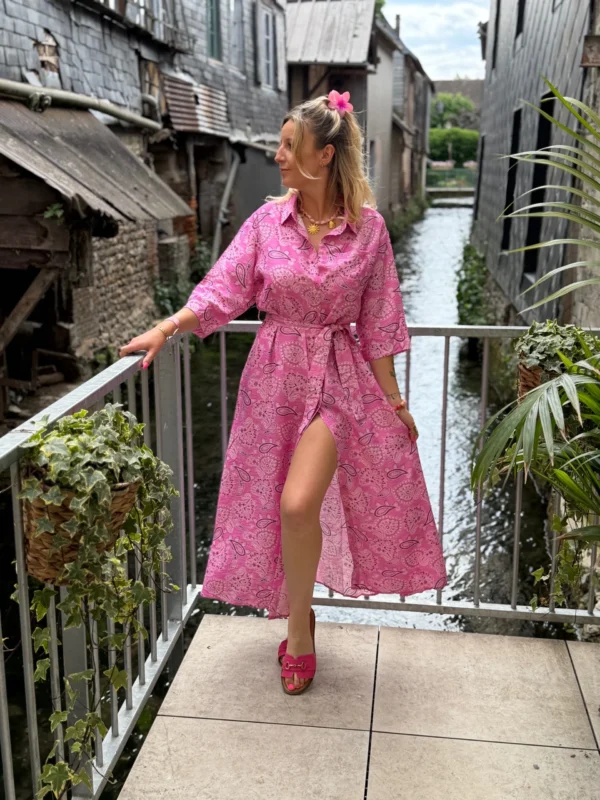 Robe longue chemise femme imprimée bandana | Dream By C