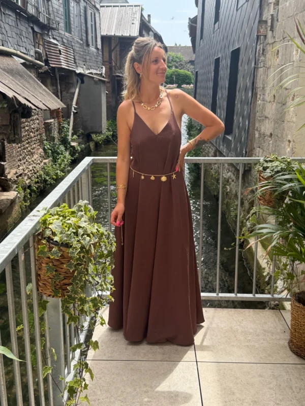 Robe longue col V fluide bretelles – Dream By C