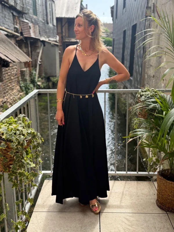 Robe longue col V fluide bretelles – Dream By C