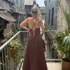 Robe longue col V fluide bretelles – Dream By C