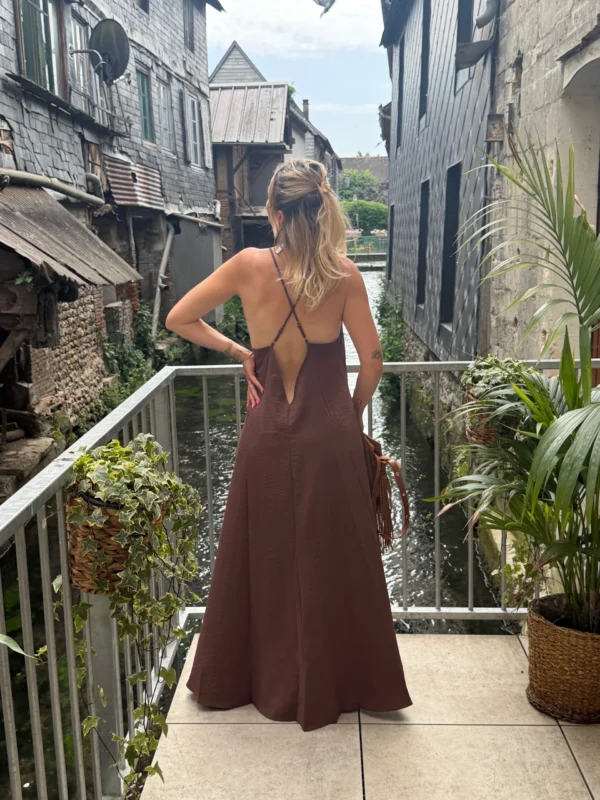 Robe longue col V fluide bretelles – Dream By C
