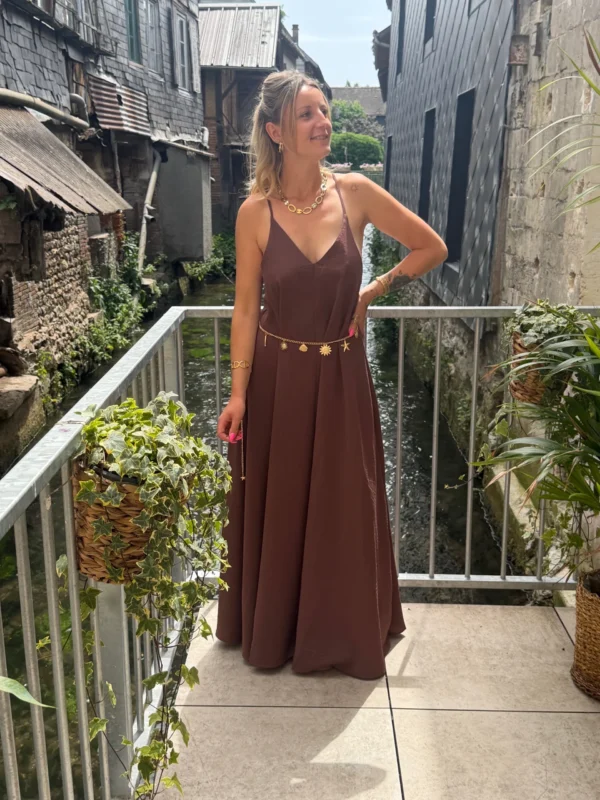 Robe longue col V fluide bretelles – Dream By C