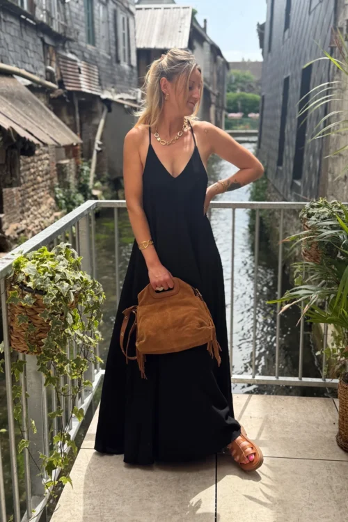 Robe longue col V fluide bretelles – Dream By C